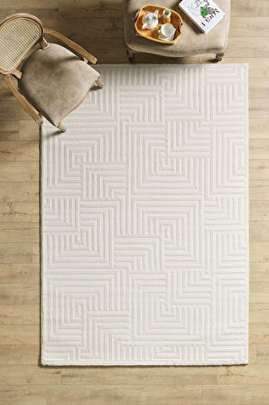 Modern Oturma Odası Halısı Salon Halısı Yolluk Krem Halı Hav Toz Vermez Kolay Temizlenebilir Halı