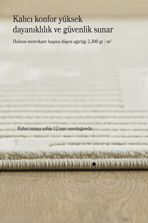 Modern Oturma Odası Halısı Salon Halısı Yolluk Krem Halı Hav Toz Vermez Kolay Temizlenebilir Halı