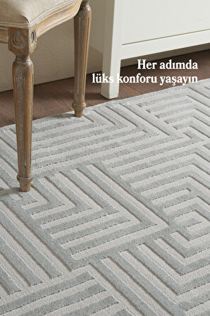 Modern Oturma Odası Halısı Salon Halısı Yolluk Gri Halı Hav Toz Vermez Kolay Temizlenebilir Halı