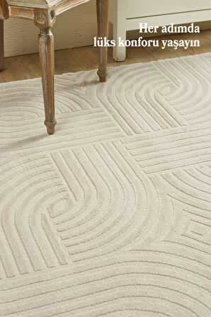 Modern Halı Salon Halısı Oturma Odası Halısı Yolluk Bej Halı Hav Toz Vermez Kolay Temizlenebilir 