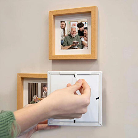 Nobbystar Yapışkanlı Sök-Tak Paspartulu Ahşap 14x14cm Pola Kare Fotoğraf Çerçevesi - 3'lü paket