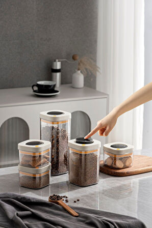 Pinmoo Kilitli Vakum Saklama Kabı 1100 Ml. Bej