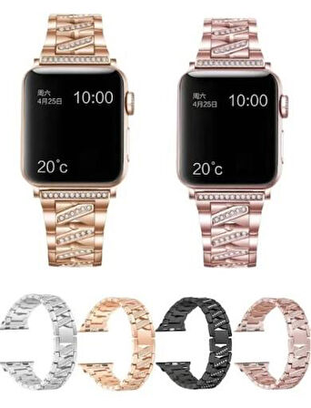 Apple Watch 1 2 3 4 5 6 Se 38/40 mm Uyumlu Paslanmaz Çelik Taşlı Kordon Kayış