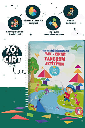 Çocuğumun Cırt Cırtlı Tak - Çıkar Tangram Aktivite Kitabı 1-3 Yaş, Okul Öncesi Eğitimi 70 Adet Cırt