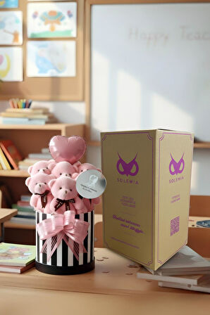 Öğretmenler Günü Özel: Atatürk Temalı Kutlama Aynalı Premium Kutuda, Kalpli Balonlu 6’lı Pembe Ayıcık Buketi- Öğretmene Hediye