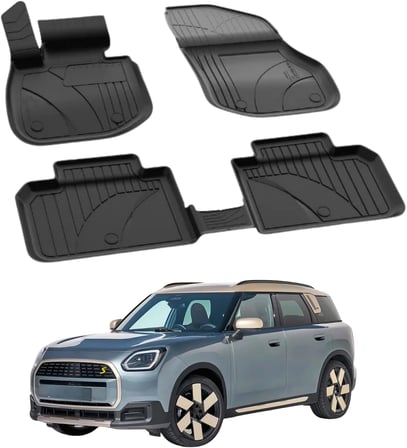 MINI Countryman Electric 2023-2025 ile Uyumlu 4.5D Araç Paspası | Araç Özel Havuzlu Oto Paspası | Tam Uyum Yüksek Kenarlı Siyah Paspas