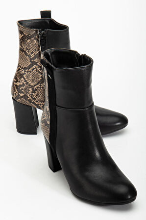 292 Siyah Leopar Desen Detaylı Fermuarlı  Yüksek Topuklu Günlük Kadın Bot