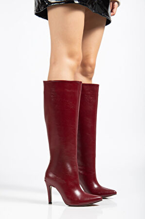 SYT-2004 Bordo Kırışık Rugan Günlük kadın Çizme