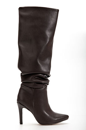 SYT-2003 Kahve Körüklü İnce Topuklu Günlük Kadın Çizme