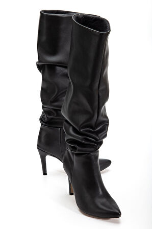 SYT-2003  Siyah Körüklü İnce Topuklu Günlük Kadın Çizme