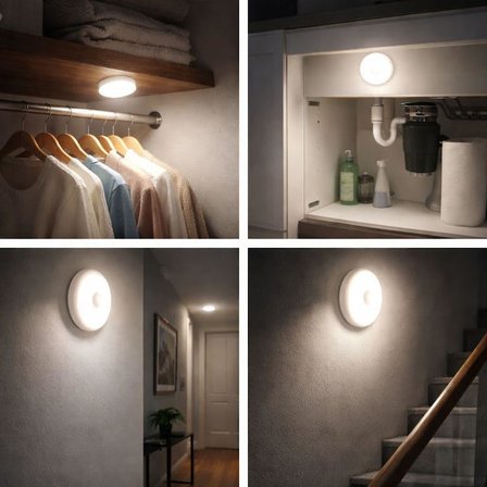 2’li Set Sensörlü LED Kabin Işığı Gece Lambası | 1,5W | 4000K Doğal Beyaz | 150 Lümen | USB Şarjlı | Manyetik &amp; Bantlı | Mutfak Dolabı, Merdiven, Gardırop Aydınlatma Karanlıkta Harekete Duyarlı