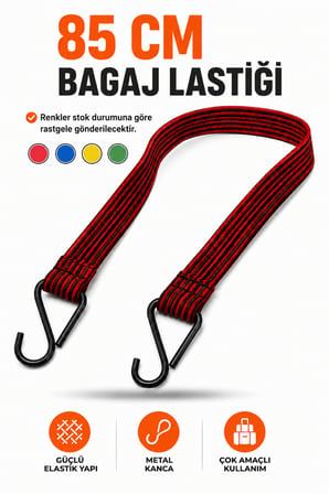 Bagaj Lastiği Metal Kancalı Güçlü Elastik Gergi Lastiği Motosiklet Bisiklet Araç Bagaj Sabitleme Lastiği 85 CM