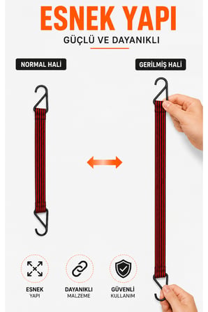 Bagaj Lastiği Metal Kancalı Güçlü Elastik Gergi Lastiği Motosiklet Bisiklet Araç Bagaj Sabitleme Lastiği 85 CM