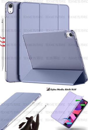 iPad Air 11 M2 (2024) / Air 10.9" 5. Nesil (2022) / Air 4. Nesil (2020) ile Uyumlu Kılıf, Kapaklı, Standlı, Uyku Modlu Smart, Lila