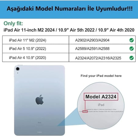 iPad Air 11 M2 (2024) / Air 10.9" 5. Nesil (2022) / Air 4. Nesil (2020) ile Uyumlu Kılıf, Kapaklı, Standlı, Uyku Modlu Smart, Lila