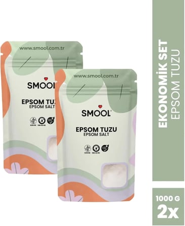 Epsom Tuzu 2'li Set (2x1000 GR) İngiliz Tuzu Katkısız, Banyo Tuzu Ayak Banyosu Peeling 2 Kg