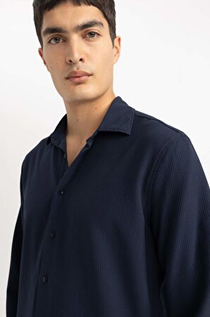 DeFacto Modern Fit Polo Yaka Basic Düz Krinkıl Uzun Kollu Gömlek B7384AX24SPNV64