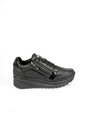 Siyah Cilt  Wickers Fermuarlı Dolgu Topuk Kadın Spor Ayakkabı