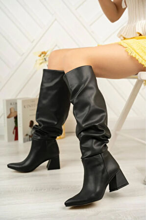 Siyah Körüklü Kalın Topuklu Günlük ÇizmeSyt-2002Kadın çizme