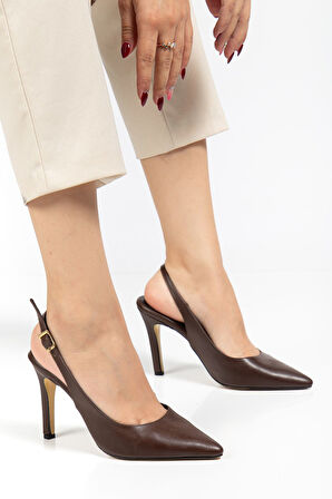 ST-1153 Kahve Günlük Arkası Açık 9 cm Topuklu Kadın Ayakkabı