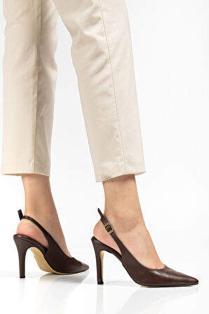 ST-1153 Kahve Günlük Arkası Açık 9 cm Topuklu Kadın Ayakkabı