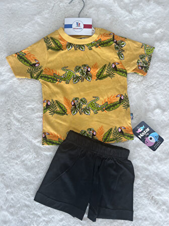 Papağan Baskılı Erkek Şortlu İkili Takım