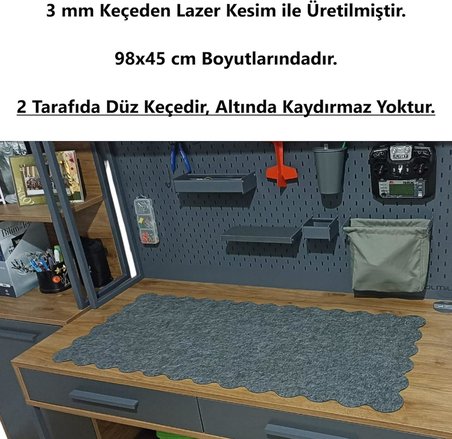 Keçe Bilgisayar Mouse Pedi Kıvrımlı 98x45 cm Antrasit Renk Çalışma Masası Düzenleyici 3 mm Kalınlık Masa Üstü Düzenleyici Mat