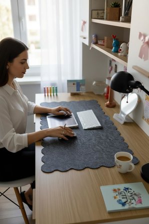 Keçe Bilgisayar Mouse Pedi Kıvrımlı 98x45 cm Antrasit Renk Çalışma Masası Düzenleyici 3 mm Kalınlık Masa Üstü Düzenleyici Mat