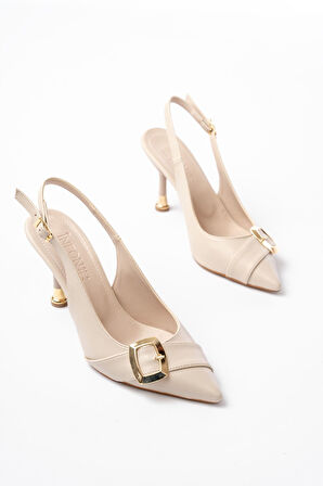 İNF-1151 Bej Günlük Arkası Açık Topuklu Kadın Ayakkabı 