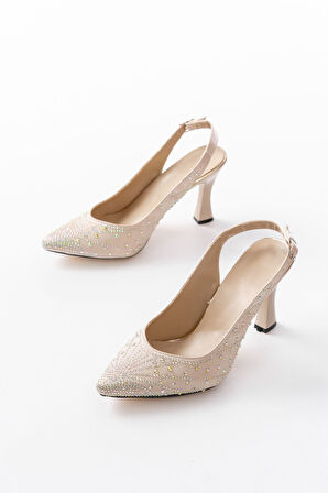 S-601 Bej Arkası Açık Taş Aksesuarlı Günlük Kadın Sandalet