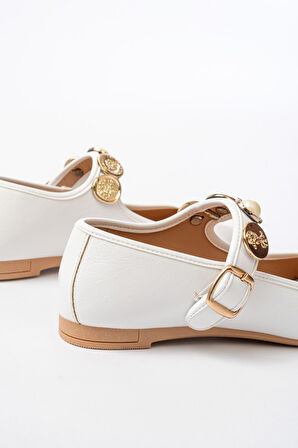 İNF-6363 Beyaz Baret Tokalı Günlük Kadın Ayakkabı