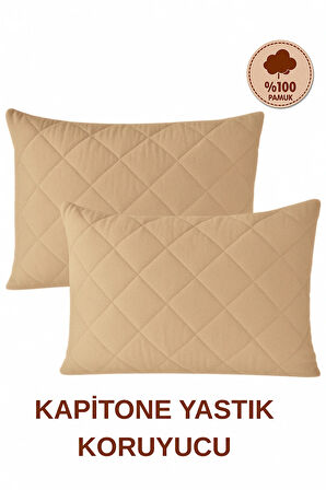 Formeya Pamukkale Alez Kahverengi %100 Pamuk Kapitone Yastık Koruyucu Alez 2 Adet