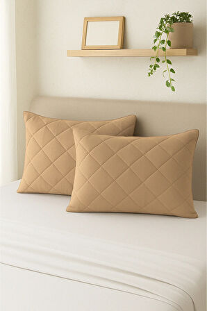 Formeya Pamukkale Alez Kahverengi %100 Pamuk Kapitone Yastık Koruyucu Alez 2 Adet