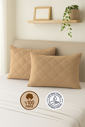 Formeya Pamukkale Alez Kahverengi %100 Pamuk Kapitone Yastık Koruyucu Alez 2 Adet