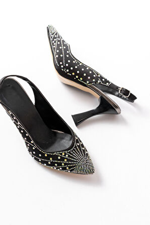 S-601 Siyah Arkası Açık Taş Aksesuarlı Günlük Kadın Sandalet