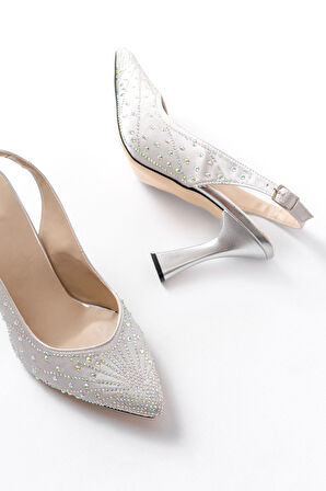 S-601 Gümüş Arkası Açık Taş Aksesuarlı Günlük Kadın Sandalet