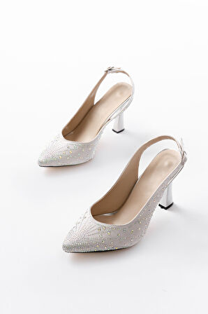 S-601 Gümüş Arkası Açık Taş Aksesuarlı Günlük Kadın Sandalet