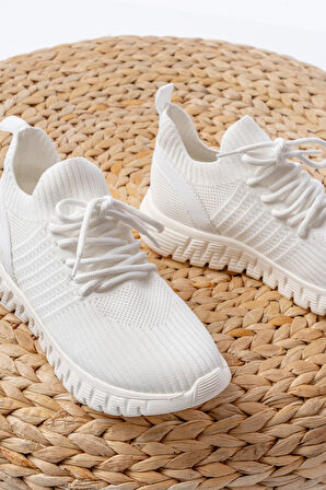 DM-501 Beyaz Bağcıklı Failon Taban Günlük Spor Ayakkabı