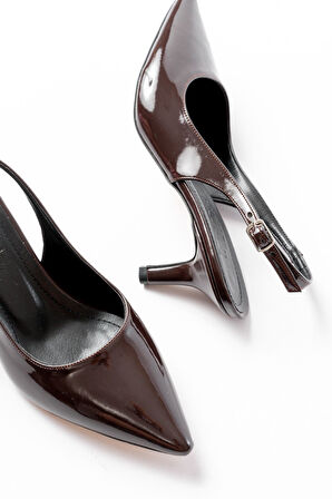 ST-1152 Kahve Rugan Günlük 7 cm Topuklu Kadın Ayakkabı