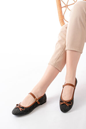 6321 Siyah Keten Günlük Baret Tokalı Kadın Babet