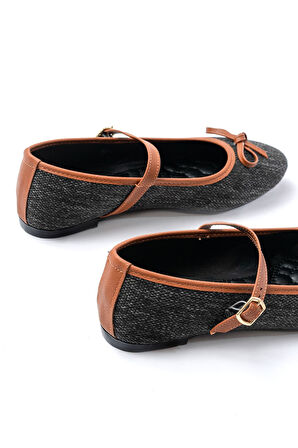 6321 Siyah Keten Günlük Baret Tokalı Kadın Babet