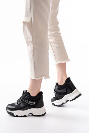 F-209 Siyah Bağcıklı Fileli Taş Aksesuarlı Günlük Spor Ayakkabı