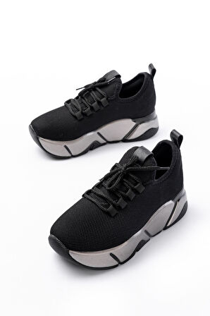 RS-400  Siyah Bağcıklı Fileli Platin Taban Günlük Kadın Spor