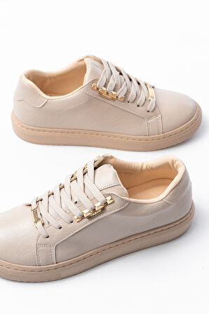 P-910 Bej Bağcıklı Taban Dikişli Günlük Kadın Spor