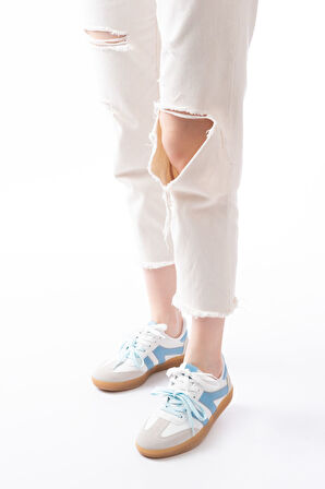 M-6005 Mavi Garni  Bağcıklı Termo Taban Günlük Kadın Spor