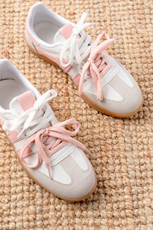 M-6005 Pudra Garni  Bağcıklı Termo Taban Günlük Kadın Spor