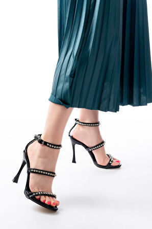 A-40 Siyah Taşlı Platformlu Topuklu Kadın Ayakkabı