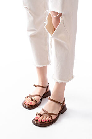 S-101 Taba Parmak Arası Taş Detaylı Günlük Kadın Sandalet