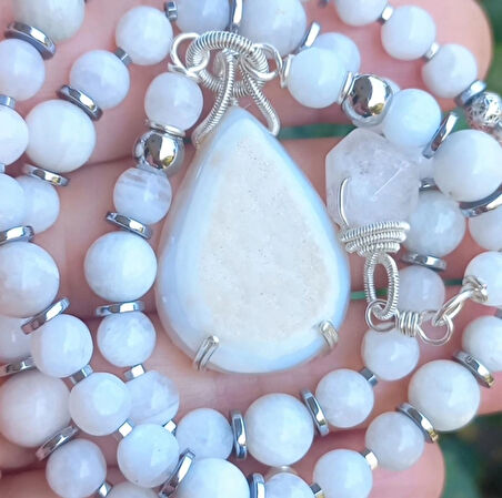 :2411 Druzeli Akik Ay taşı Hematit el yapımı kolye