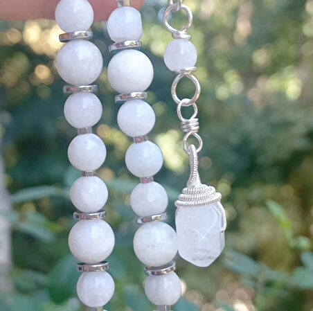 :2411 Druzeli Akik Ay taşı Hematit el yapımı kolye